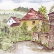 Ho�tick� fara (Slunce, seno, jahody), akvarel 2004