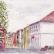 Jičín, Židovská ulice, akvarel 2002