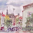 Jičín, HUsova třída, akvarel 2002
