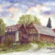 Březinské stodoly, akvarel 2006