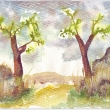 Dva stromy - akvarel