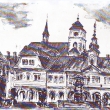 Sobotecké náměstí, akvarel 2003 z archivu pro družební Subotku v Polsku