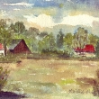 Vesecké pole akvarel,2014