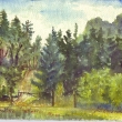 lesní závora ke Krëjzlíkům v Bukvici, akvarel 2012