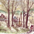 Doln Javo - zvonika 2002, akvarel