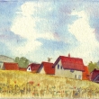 Bukvické střechy, akvarel 2012